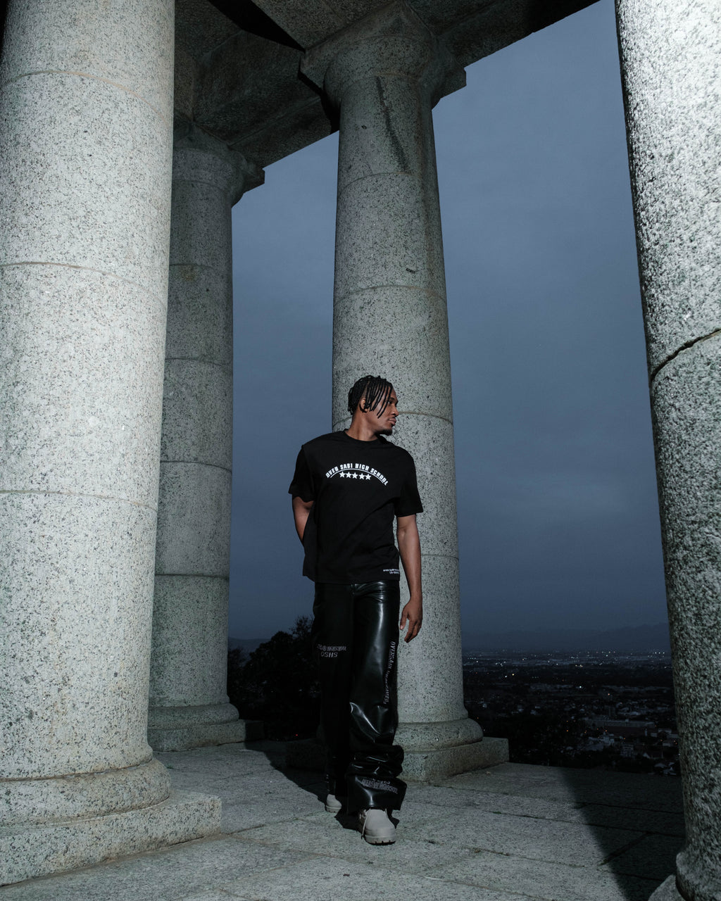 Black OSHS Co-Ordinated T-Shirt by OVERSABI HIGH SCHOOL, front view showing the logo and fitted casual style.