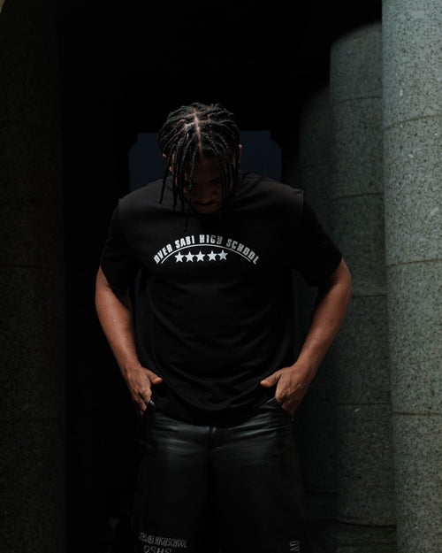 Black OSHS Co-Ordinated T-Shirt by OVERSABI HIGH SCHOOL, front view showing logo and comfortable fit.