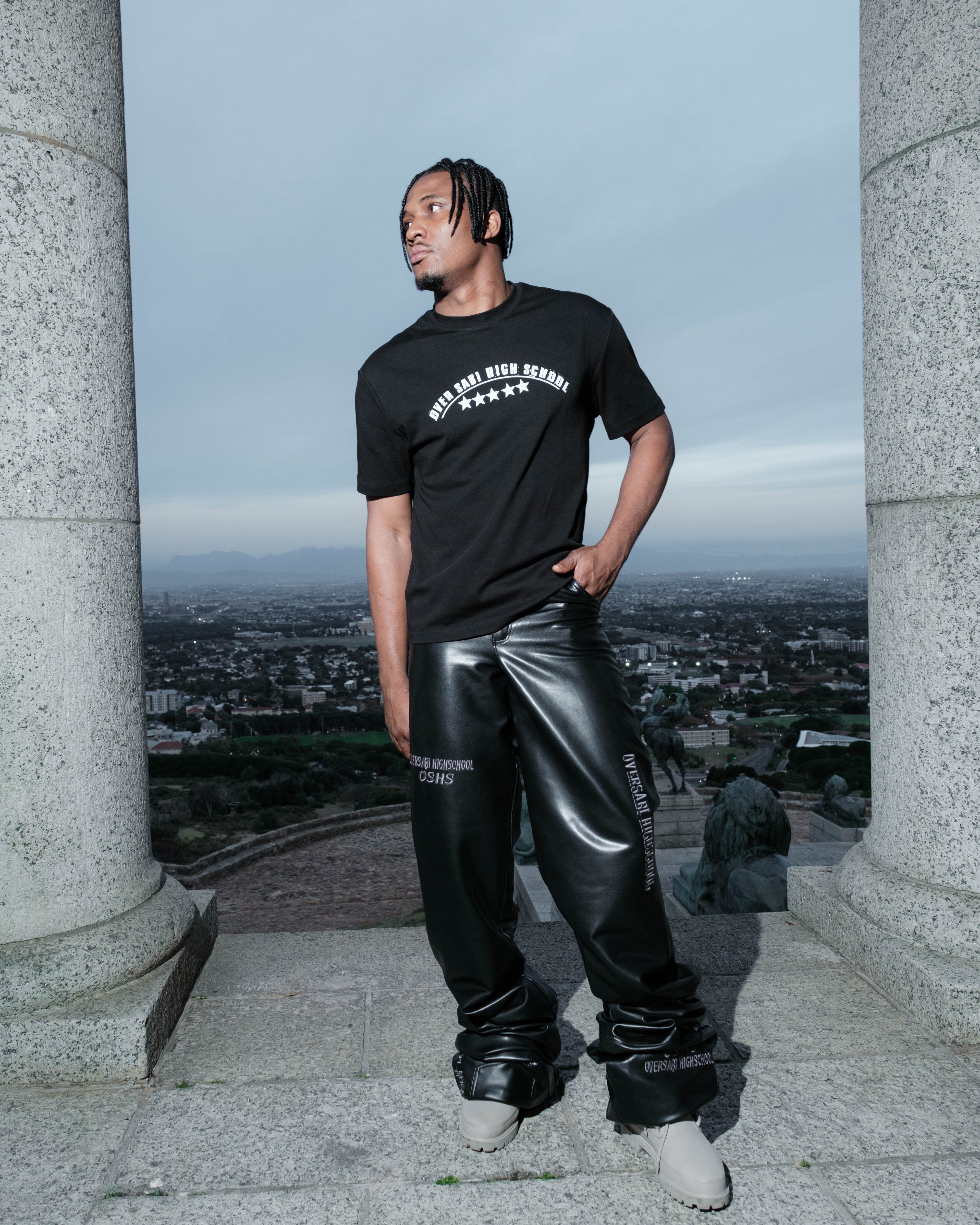 Black Oversabi Extra Long Pants by OVERSABI HIGHSCHOOL, featuring a relaxed fit and casual style suitable for everyday wear.